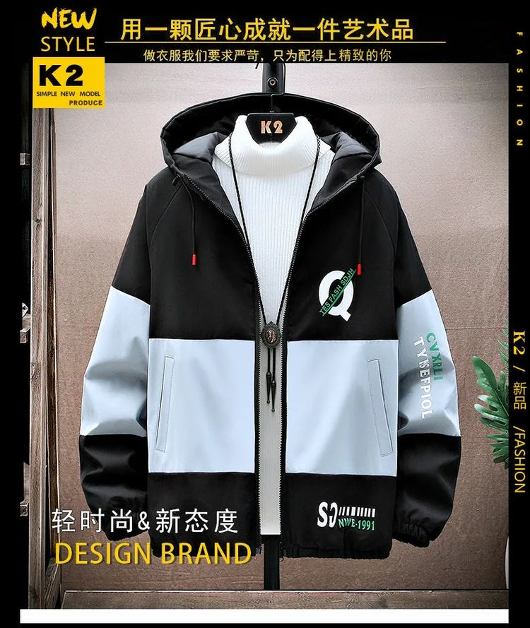 2023 Spring and Autumn New Fashion Hooded Tooling Jacket Men's Casual Loose Comfortable Waterproof High-Quality Large Size Coat
