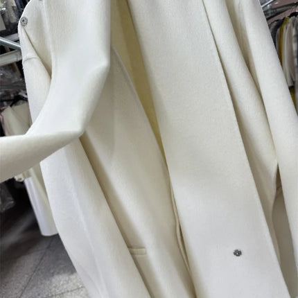 Newest Luxury Coffee Scarf Collar Wool Coat Women Loose Elegant Ladies Autumn Winter Jacket Causal Handmade Women's Jacket2025
