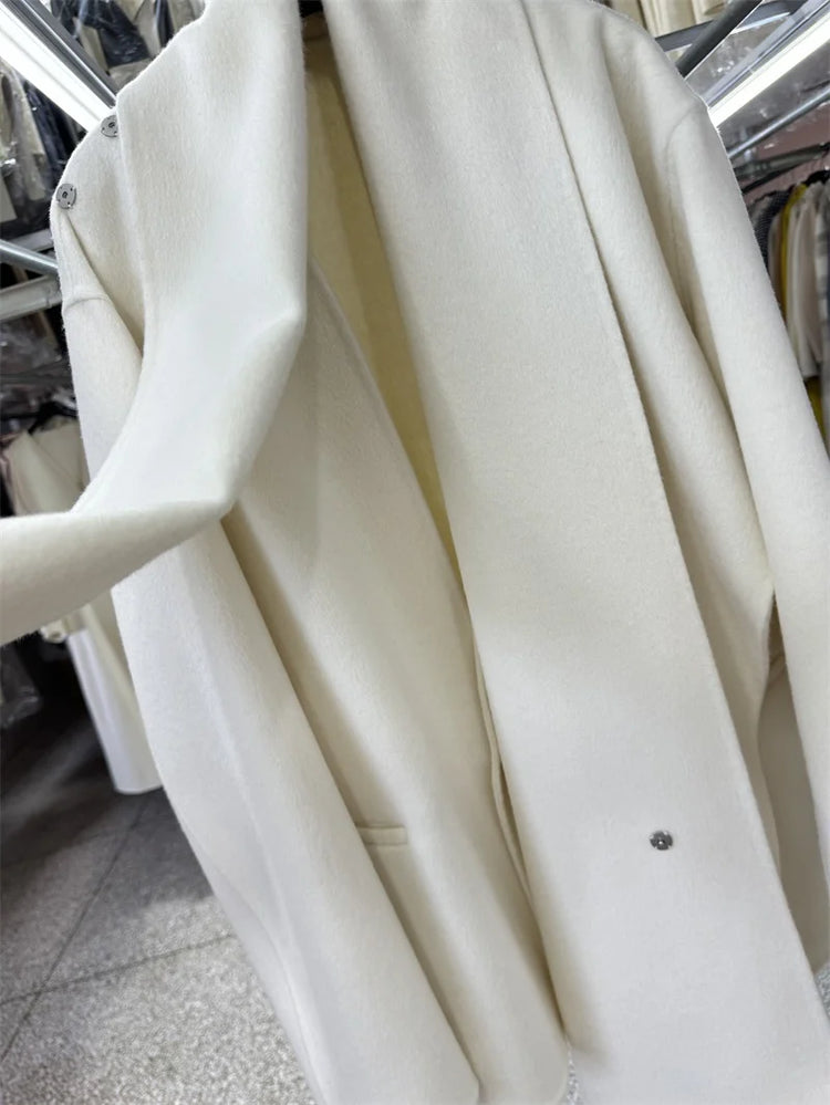Newest Luxury Coffee Scarf Collar Wool Coat Women Loose Elegant Ladies Autumn Winter Jacket Causal Handmade Women's Jacket2025