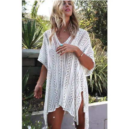 Abito scollato in maglia senza bikini, maniche lunghe girocollo trasparente abito copricostume all'uncinetto, costumi da bagno e abbigliamento da donna platinumshop