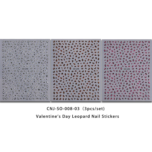 3Pcs Leopard Print Nail Stickers Easy DIY Manicure Decals Party Wedding Nail Art Decorations