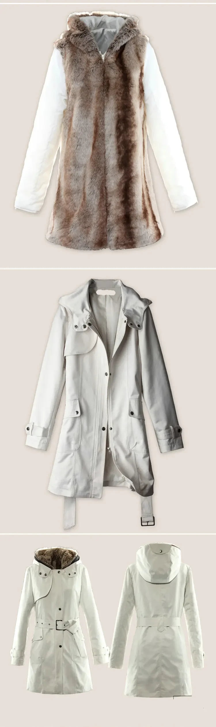 3 in 1 Winter Coat Women's Hooded Windbreaker Furry Inner Jacket Thick Warm Mid Length Parka Casual Fashion Cold Outerwear