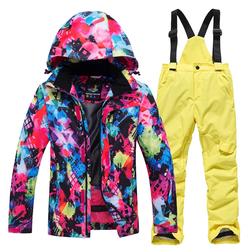 Cheaper, Children's Snow Suit, Snowboard Clothing Sets, Outdoor Wear, Ski Coat and Strap Pant, Kids Costumes, Boy‘s and Girl's