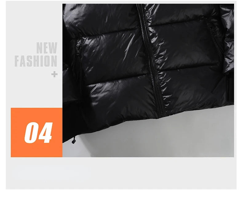 2024 Winter Warm Jacket Men's Trendy Brand Black Gold Bright Waterproof Warm Parka Short Women's Casual Down Cotton Padded Coat