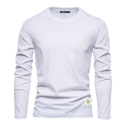 100% Cotton Long Sleeve T shirt For Men Solid Spring Casual Mens T-shirts High Quality Male Tops Classic Clothes Men's T-shirts PlatiNum