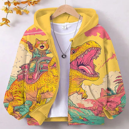 Cartoon Dinosaur Cat 3d Print Hoodie Men Women Fashion Zip Up Hoodies Male Jacket Animal Tracksuit Zipper Clothes Funny Sweats