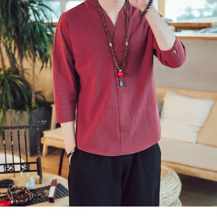 Kimono estivo stile giapponese manica corta uomo nuovo cotone a mezza manica lino traspirante abbigliamento uomo t-shirt giapponese Yukata top