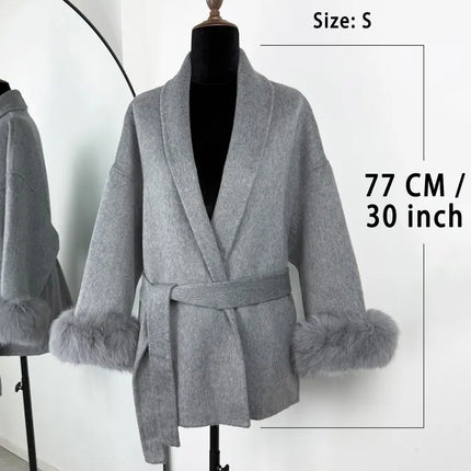 Tossy Fox Fur Wool Overcoat Women's Short Coat Office Lady Elegant Double-sided Woolen Coat 2025 New Cardigan Jackets Loose Wool