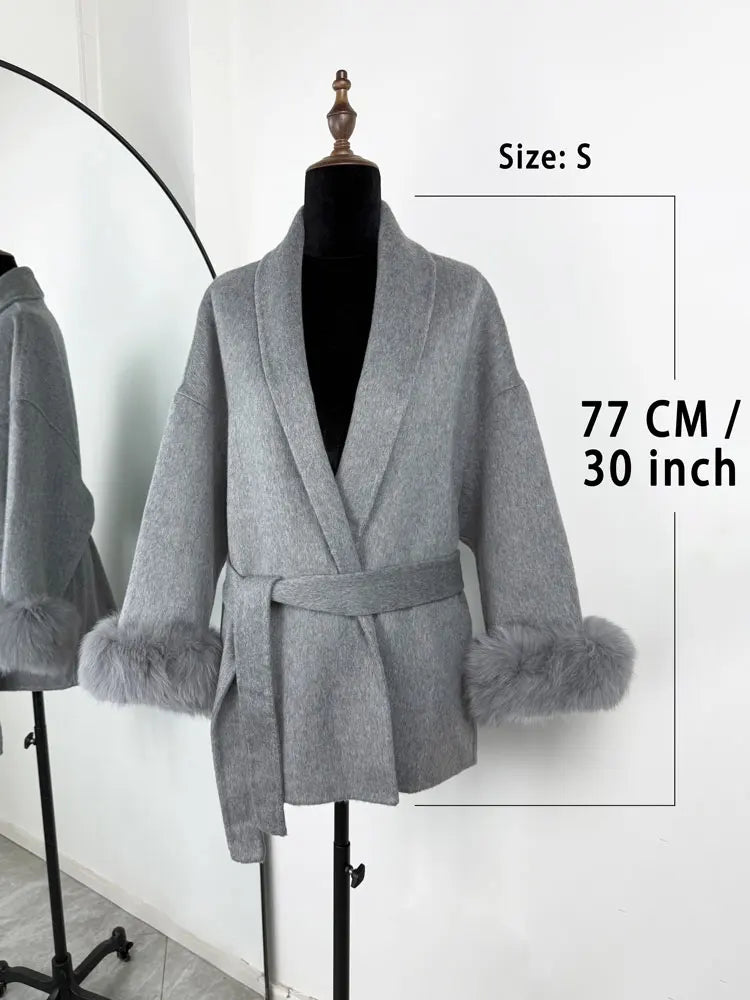 Tossy Fox Fur Wool Overcoat Women's Short Coat Office Lady Elegant Double-sided Woolen Coat 2025 New Cardigan Jackets Loose Wool