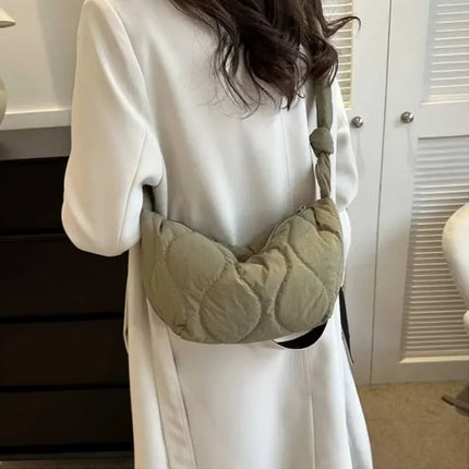 Puffer Shoulder Bag for Women Soft Down Cotton Padded Tote Handbag Purse Quilted Cross Body Bag Solid Color Bubbles Cloud Bag PlatiNum