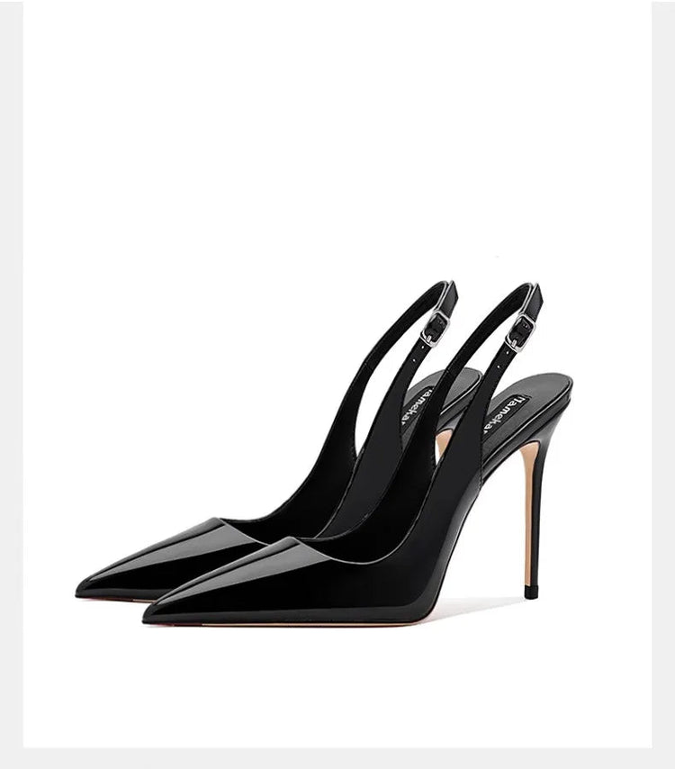 Sexy high-heeled sandals with pointed tips and elegant  summer patent leather strappy fashionable party women's shoes PlatiNum