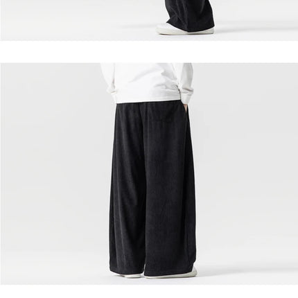 Pantaloni di velluto a coste da uomo 2025Autunno Inverno Caldo Casual Pantaloni comodi Stili giapponesi Harun Pantaloni da uomo oversize a gamba larga in tinta unita