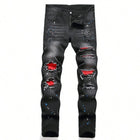 Men y2k Stretchy Skinny Denim Jeans For Men Casual pants Ripped Patchwork Hole Slim Fit Denim Hip Hop Black Straight Trousers PlatiNum