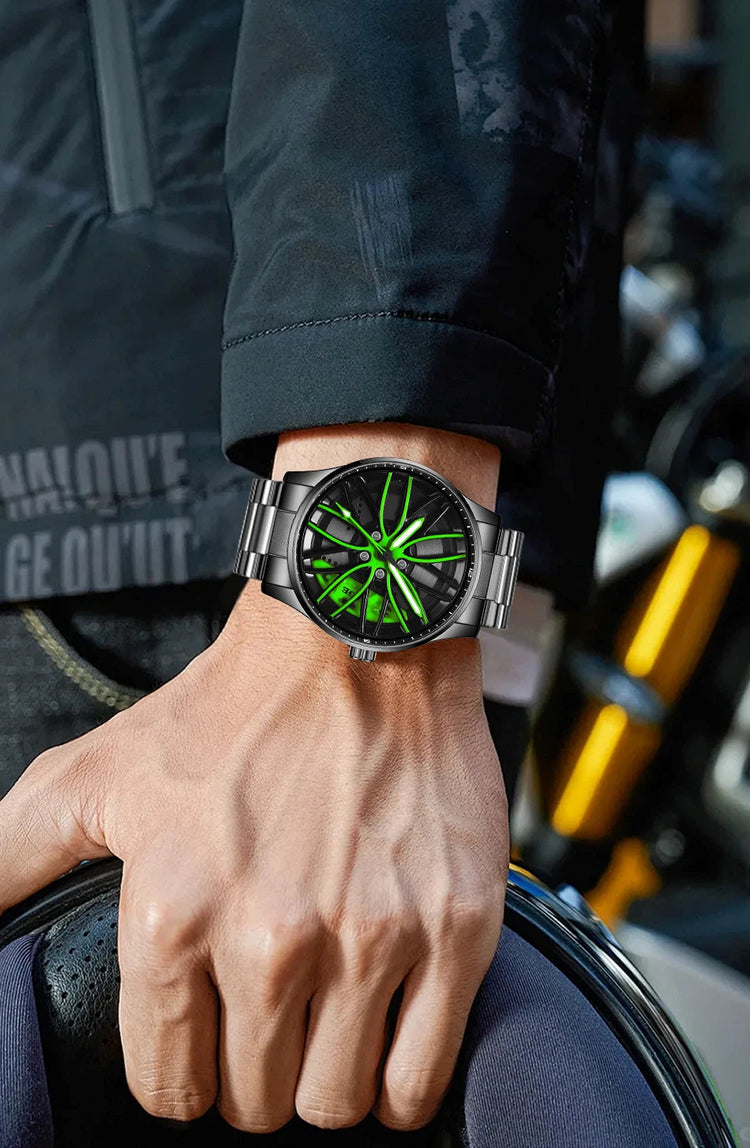 Orologio da Uomo LIGE di Lusso al Quarzo, Sportivo, Impermeabile, in Acciaio Inossidabile, Luminoso, con Quadrante a Forma di Ruota d'Auto, Elegante Orologio da Uomo per Affari platinumshop