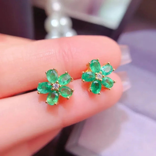 3*4mm Natural Emerald Flower Design Earrings with Certificate Fine Charm Fashion Weddings Jewelry for Women PlatiNum