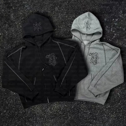 American Y2K Casual Zipper Hoodie Sweatpant Two Piece Set HipHop Oversized Embroidery Sweatshirts Men Women Casual Pants PlatiNum