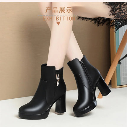 CINESSD Women's Boots Warm Wool Booties High Heel Ankle  2023 New Winter Boots