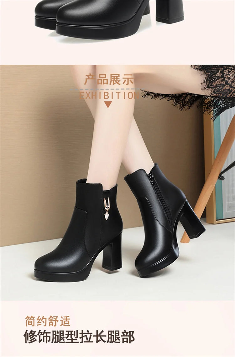 CINESSD Women's Boots Warm Wool Booties High Heel Ankle  2023 New Winter Boots