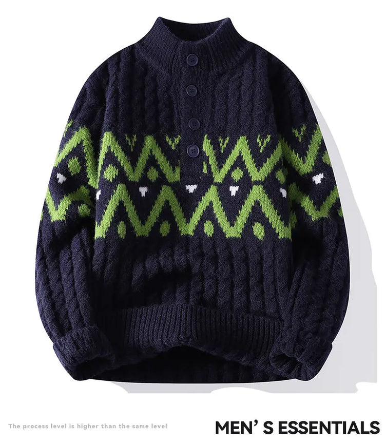 Mens Knit Sweater Autumn Winter Pullover Korean Soft Heavyweight Knit Polo Sweaters Minimalist Long Sleeve Casual Top