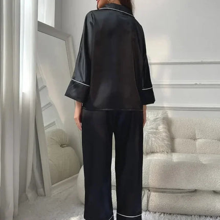 Pigiama da donna Completo da notte Completo da pigiama Pj Set Top a maniche lunghe in raso con pantaloni Pigiama da 2 pezzi Pigiama da donna
