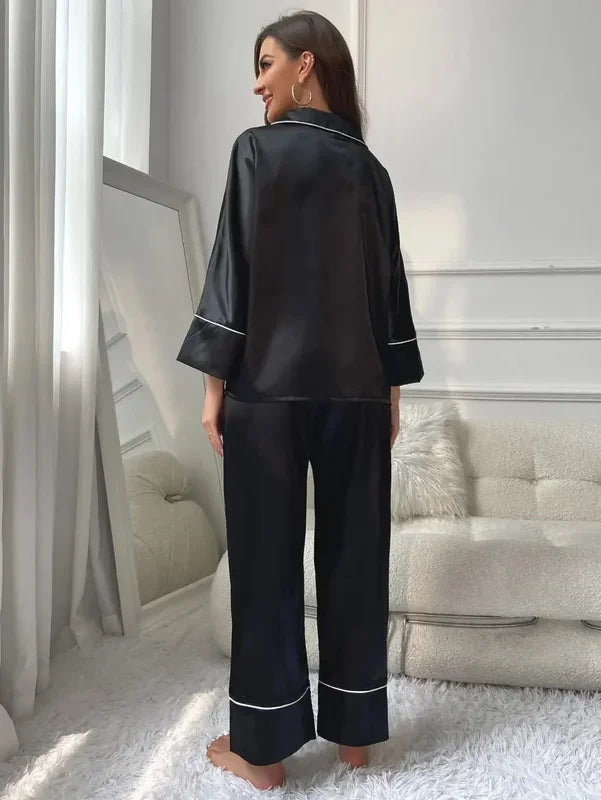 Women's Pajamas Sleepwear Pajama Set Pj Set Satin Long Sleeve Top with Pants 2 Piece Pajama Set for Women