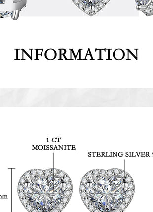 PERFANY 0.5CT-2CT Heart-Shaped Cut Moissanite Earrings For Women S925 Pure Silver Simulated Diamond Earrings Fashion Jewelry PlatiNum