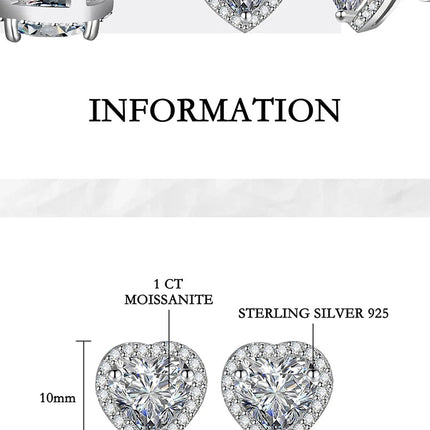 PERFANY 0.5CT-2CT Heart-Shaped Cut Moissanite Earrings For Women S925 Pure Silver Simulated Diamond Earrings Fashion Jewelry PlatiNum