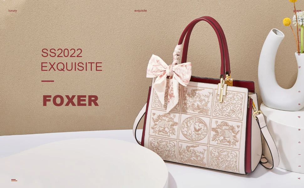 FOXER borsa a spalla donna in pelle con foulard seta