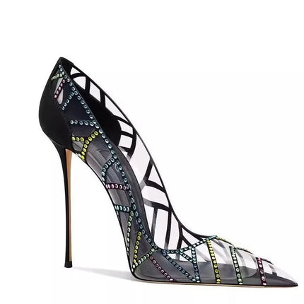 Scarpe da Donna Nere con Tacco a Spillo a Punta, Nuove 2026, con Strass Multicolore Trasparenti, Design di Nicchia platinumshop