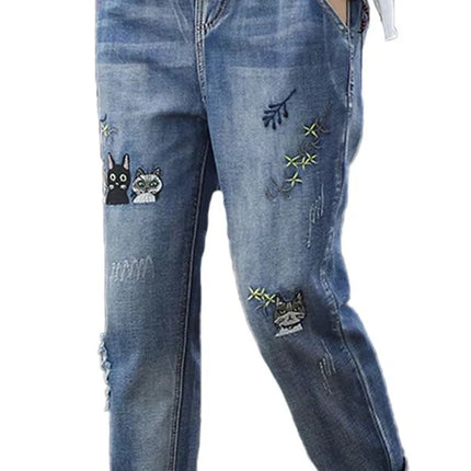 Amax luluE 2025 Moda Estate Streetwear Pantaloni in denim Donna Vintage Jeans elastici Donna Casual Allentato Ricamo Pantaloni Harem