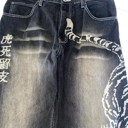 Y2K American New Fashion Tiger Print Jeans larghi Donna High Street Harajuku Wind Trend Casual Joker Pantaloni a gamba larga a vita alta