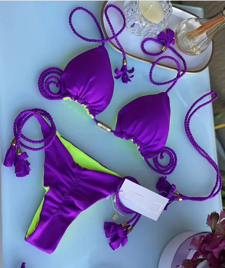 Nuovo Bikini da Donna Multicolore con Triangolo e Laccetti sulla Schiena platinumshop