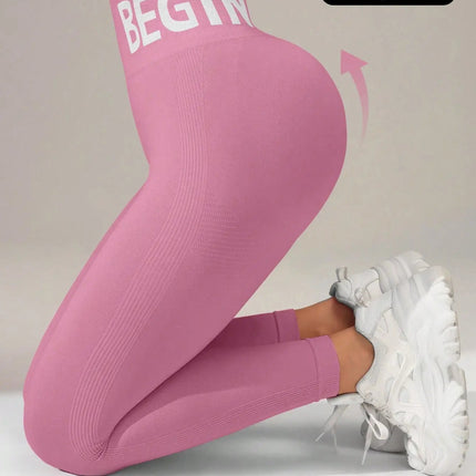 European and American Seamless Yoga Leggings with Waistband Lettering, Butt-Lifting, Quick-Dry Women's Breathable Tights for Pea PlatiNum