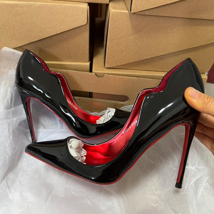 Veowalk Décolleté a spillo con punta a punta da donna con taglio a onda Design alla moda Rosso all'interno Slip On 12 cm Scarpe con tacco alto Lucido Nude Nero Bianco