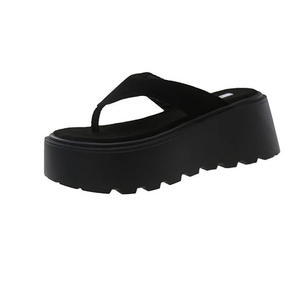 Pantofole da esterno con zeppa Infradito estive da donna con fondo spesso Infradito da spiaggia per il tempo libero a vita alta da esterno in pelle scamosciata