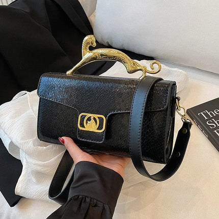 New Ladies Metal Buckle Simple Fashion Shoulder Bag Party Commuting Bag Women Luxury Brand Design PU Leather Bag PlatiNum
