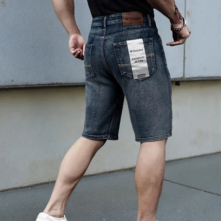 Wthinlee Nuovi Jeans da Uomo Business Casual Elasticizzati Moda Classica Blu Nero Pantaloncini Estivi in Denim da Uomo Lunghezza al Ginocchio