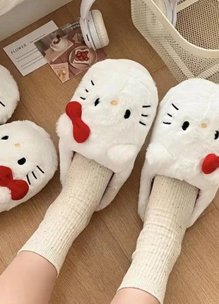 Simpatiche pantofole in peluche Hello Kitty Anime da donna, scarpe in cotone Sanrio Kawaii, scarpe morbide da camera da letto per studentesse, regali per ragazze per le feste invernali