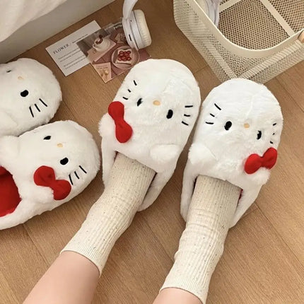 Cute Hello Kitty Anime Plush Slippers for Women, Sanrio Kawaii Cotton Shoes, Soft Student Bedroom Shoes, Girl Gifts for Winter Holidays