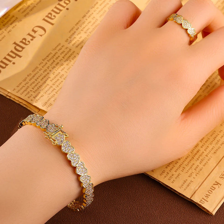 Set di Bracciale e Anello ZAKOL Hip Hop con Charm a Cuore in Zirconia Cubica per Uomo e Donna, Regalo di San Valentino per Coppie platinumshop
