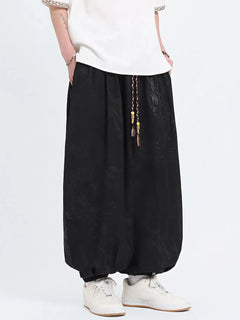 Pantaloni Estivi da Uomo Stile Cinese in Seta Ghiaccio con Motivo Drago Ukiyo-e, Comodi e Trendy, Pantaloni Casual Oversize da Uomo