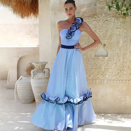 2025 Nuova donna sexy monospalla con volant a righe stampa costume intero e gonna monokini costume da bagno da spiaggia body femminile platinumshop