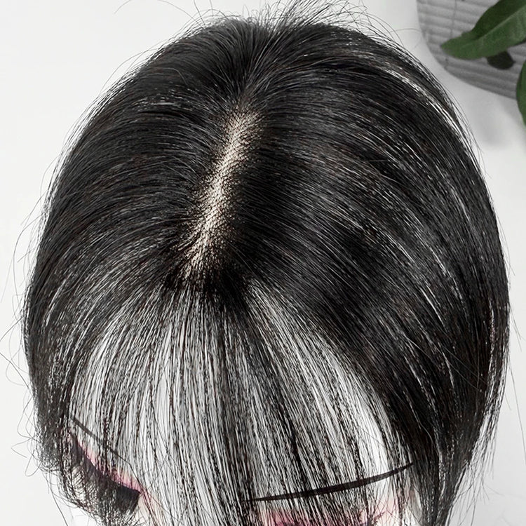 No Clip-in Real Human Hair Topper Weightless Black Air Bangs Cover Sparse Hair Seams Patches 2x9cm #3 Net Human Hair Pieces