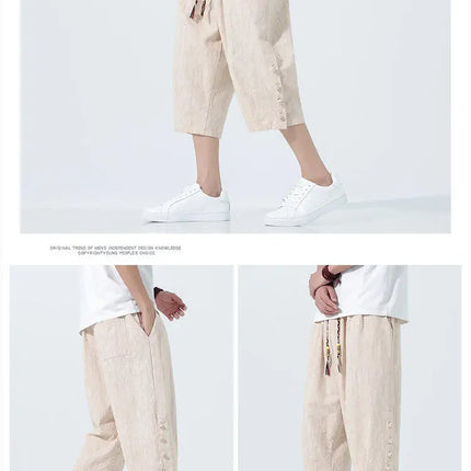 Pantaloncini da uomo Harajuku Kimono retrò Pantaloni da spiaggia comodi e traspiranti Pantaloni casual Harun larghi in cotone stile giapponese da uomo