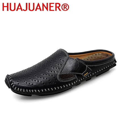 Nuove pantofole da uomo in vera pelle estate traspirante Casual muli mezze scarpe leggere per uomo mocassini da guida antiscivolo all'aperto uomo