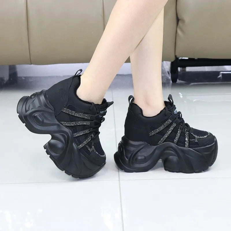 Women's 12cm Invisible Heel Winter Boots - Thick 10cm Fleece-Lined Sneakers Warm Cotton Shoes for Cold Weather Snow boots