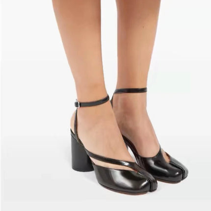 Crossed Ankle Belt Buckle Split toe Sandals Women Brand Designer Slingback Tabi Chunky High Heels INS Fashion Girls Shoes 2025 PlatiNum