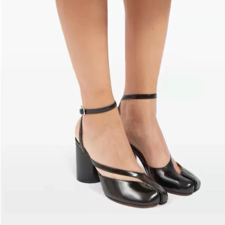 Crossed Ankle Belt Buckle Split toe Sandals Women Brand Designer Slingback Tabi Chunky High Heels INS Fashion Girls Shoes 2025 PlatiNum