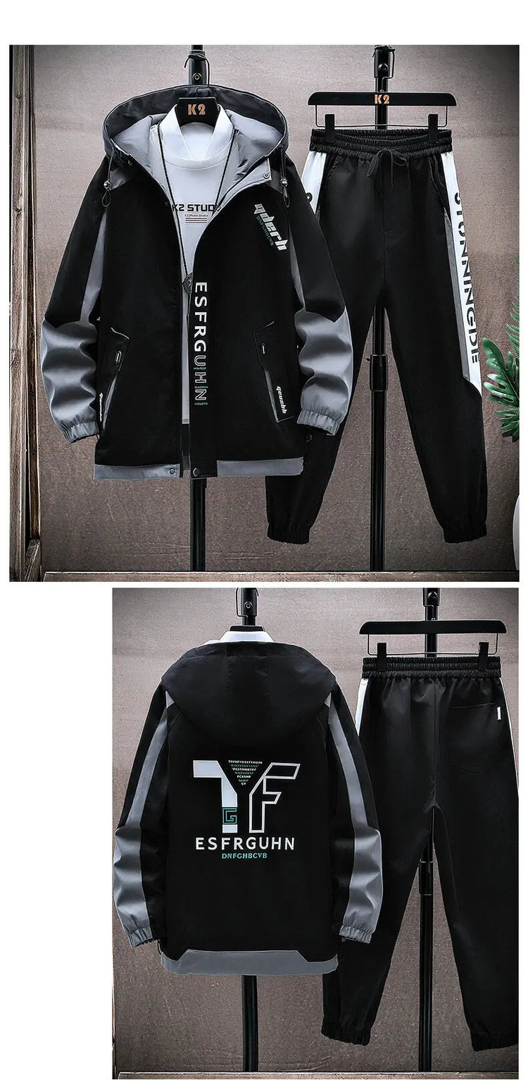 Casual Hooded Jackets And Pants Tracksuit Men's Clothing Sets 2026 Spring Autumn Youth Outdoor Sportswear 2 Pieces Coats Top Set