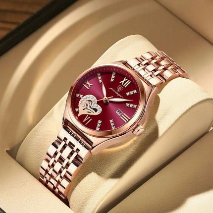 POEDAGAR Orologi di lusso da donna Orologio da donna impermeabile con data luminosa in acciaio inossidabile Orologio da polso da donna al quarzo alla moda elegante platinumshop
